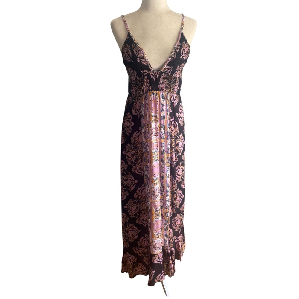 Free People That Moment Black Pink Slip Maxi Dress